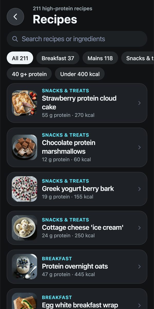 Protein recipes list with photos and macros