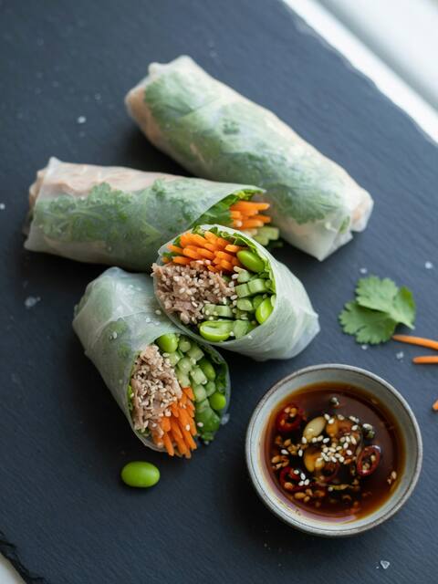 Tuna rice paper rolls