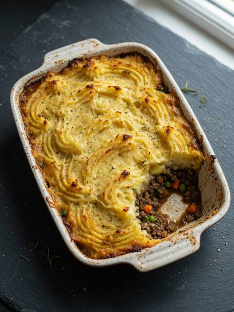 Beef, lentil & veg shepherd's pie