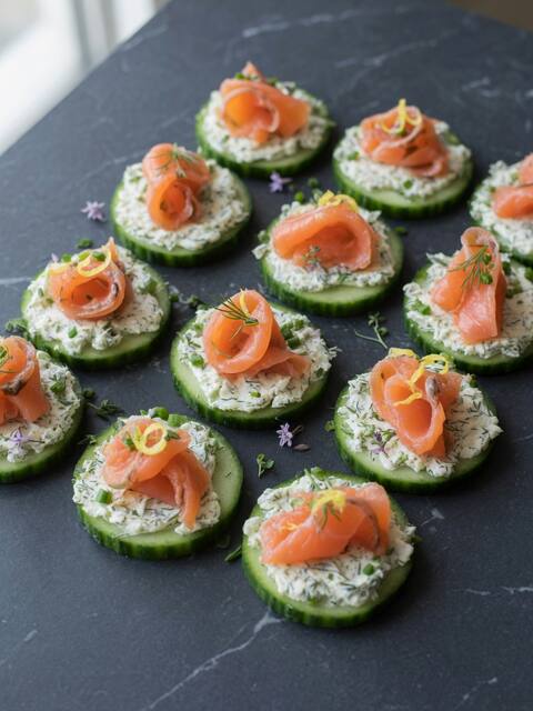 Smoked salmon cucumber bites